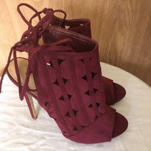 Burgundy ankle tie heels